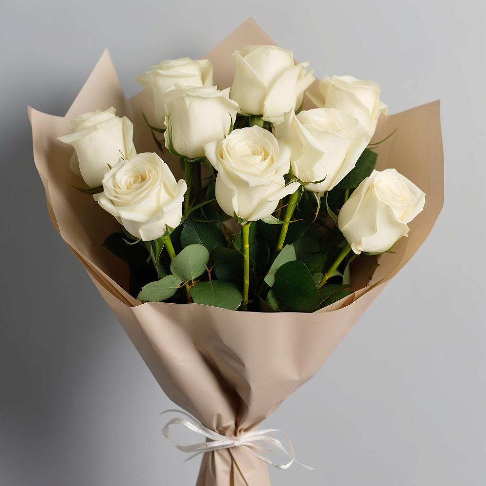 Букет 9 Белых роз Эдлесс Лав в Цементном