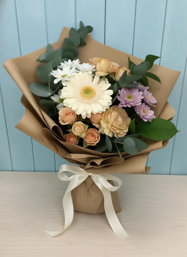 Букет цветов из: Герберы и Хризантемы в Цементном