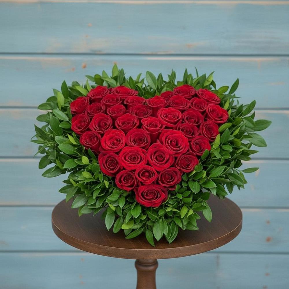 Цветочная композиция из Розы в виде сердца в Цементном