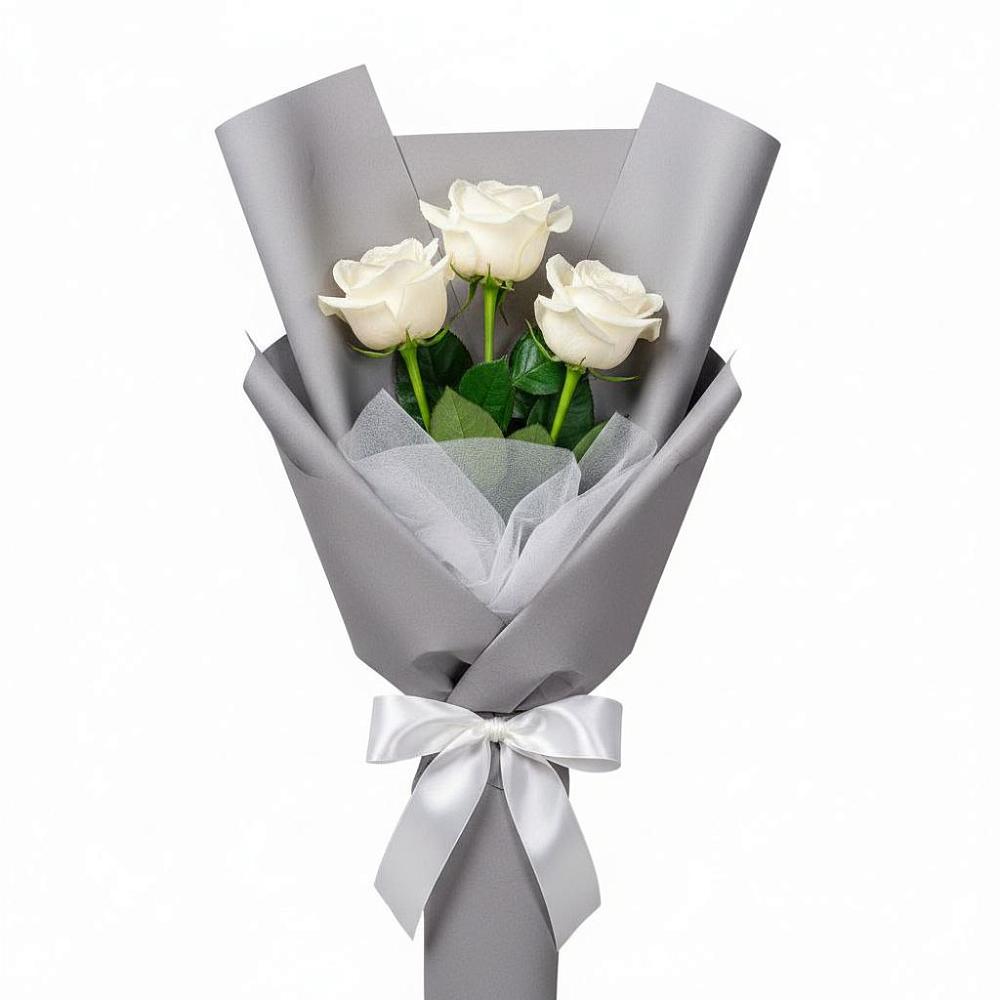 Букет 3 белые розы в Цементном
