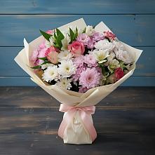 Букет цветов из:  Хризантемы, Альстромерии и Розы в Цементном