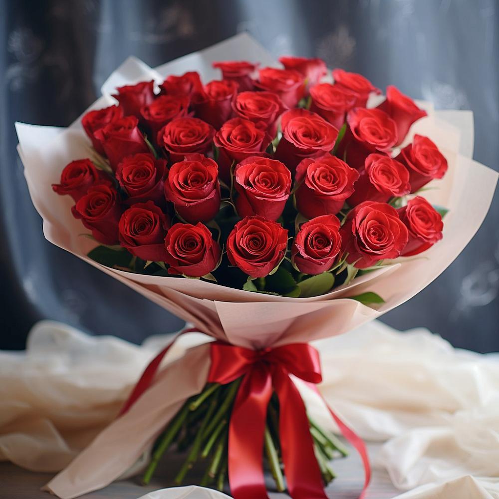 Букет 31 Красная роз Эдлесс Лав в Цементном