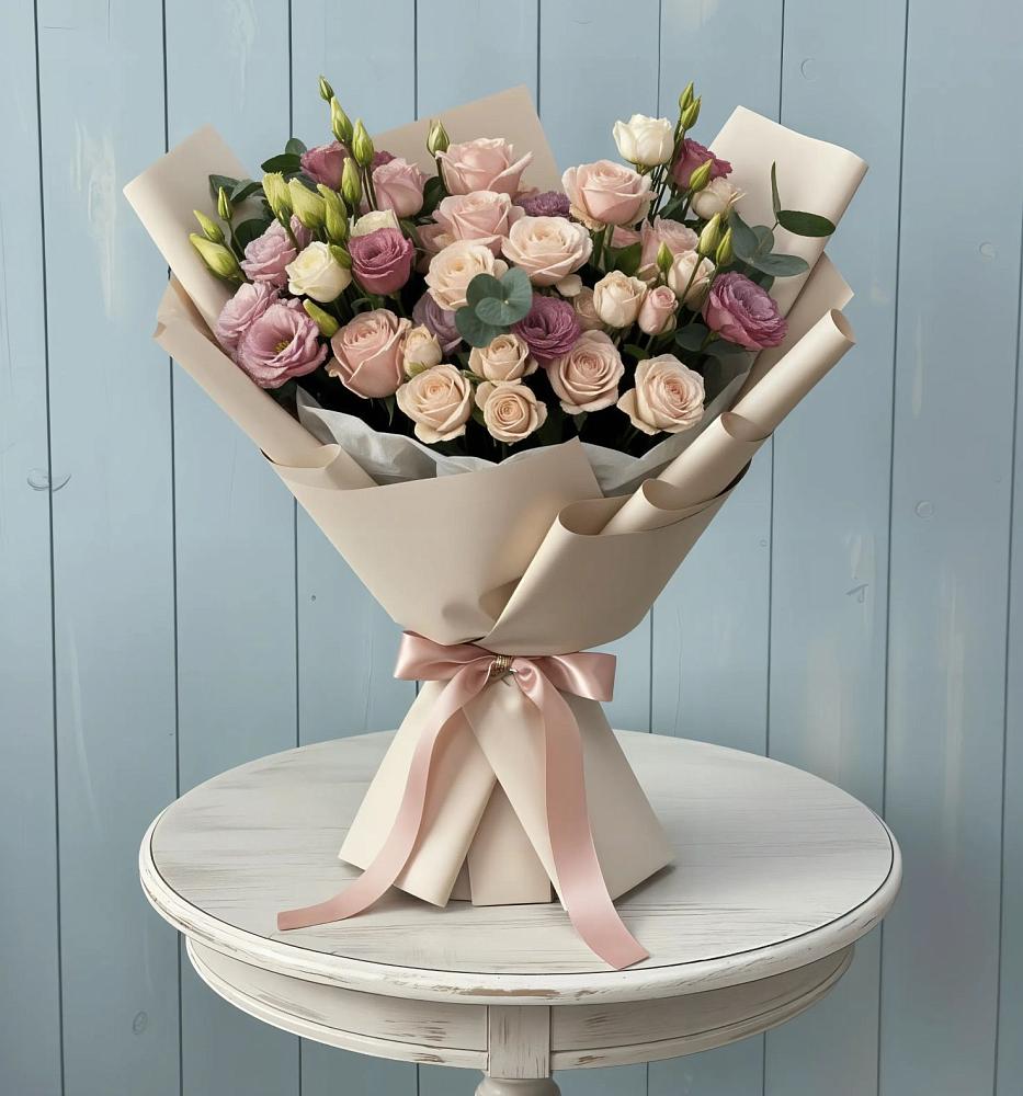 Букет цветов из: Розы и Лизиантусы в Цементном