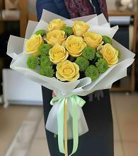 Букет цветов из:  Хризантемы и Розы в Цементном