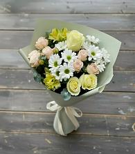 Букет цветов из:  Альстромерии, Розы и Хризантемы в Цементном