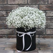 Цветочная композиция из Гипсофила в шляпной коробке в Цементном
