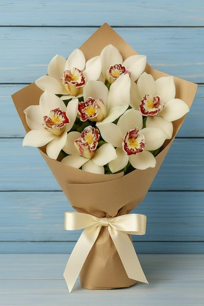 Букет цветов из: Орхидеи и Розы в Цементном