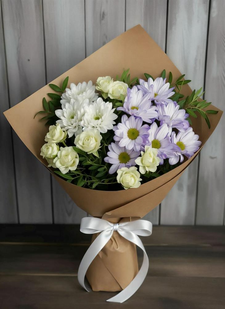 Букет цветов из: Хризантемы и Розы в Цементном